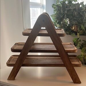 Rustic Brown Wooden Tirred Tray Stand
